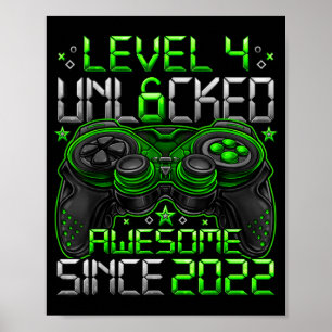 Level 4 Unlocked 4 Year Old Boys 4th Birthday Boy  Poster