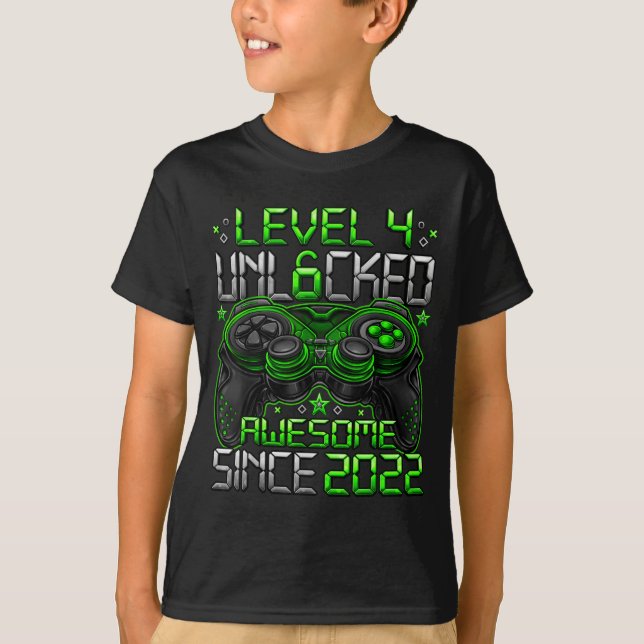 Level 4 Unlocked 4 Year Old Boys 4th Birthday Boy  T-Shirt (Front)