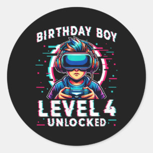 Level 4 Unlocked 4 Years Old Birthday Gamer Funny Classic Round Sticker