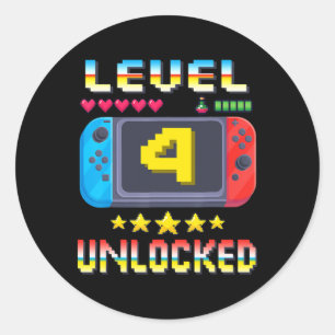 Level 4 Unlocked 4th Birthday Shirt Video Game 4 Y Classic Round Sticker