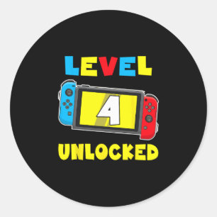 Level 4 Unlocked 4th Birthday Shirt Video Game 4 Y Classic Round Sticker