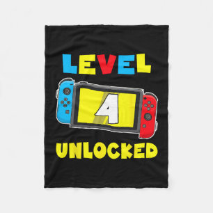Level 4 Unlocked 4th Birthday Shirt Video Game 4 Y Fleece Blanket