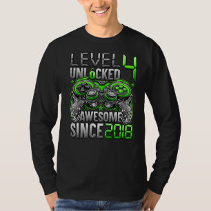 Level 4 Unlocked Awesome Since 2018 4th Birthday T-Shirt