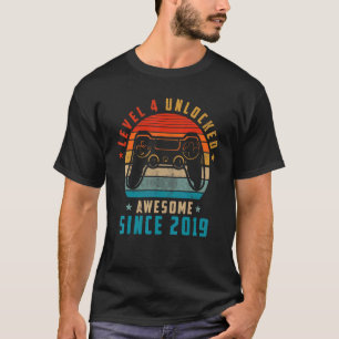 Level 4 Unlocked Awesome Since 2019 4th Birthday G T-Shirt
