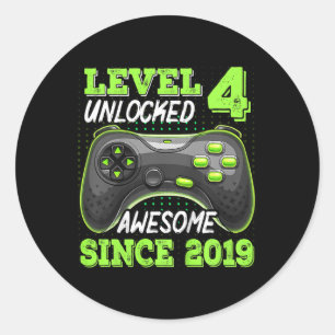 Level 4 Unlocked Awesome Since 2019 Video Game 4th Classic Round Sticker