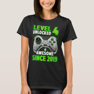 Level 4 Unlocked Video Game 4 Years Old Boy 4th Bi T-Shirt