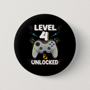 Level 4 Unlocked Video Game 4th Birthday Gamer Gif 2 Inch Round Button