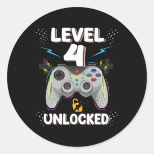 Level 4 Unlocked Video Game 4th Birthday Gamer Gif Classic Round Sticker