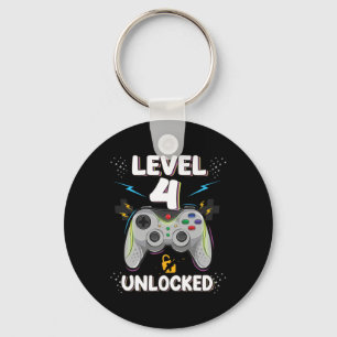 Level 4 Unlocked Video Game 4th Birthday Gamer Gif Keychain