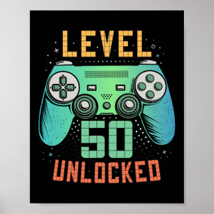 Level 50 Unlocked 50th Birthday Gamer Gifts 50 Yea Poster