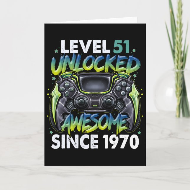 Level 51 Unlocked Awesome Since 1970 51st Birthday Card (Front)