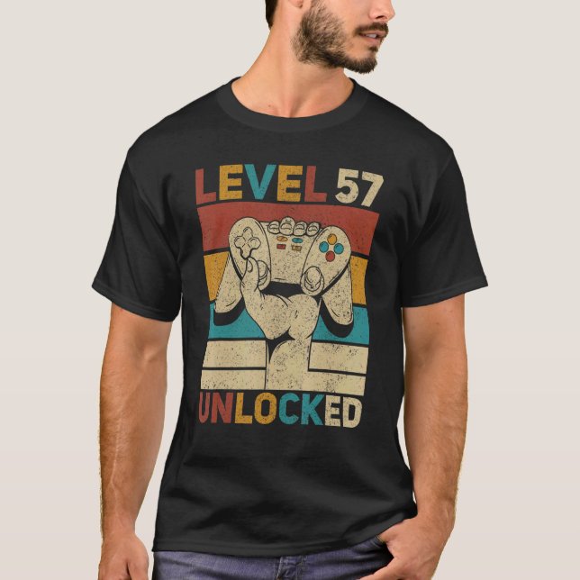 Level 57 Unlocked 57th Birthday 57 Years Old Gamer T-Shirt (Front)