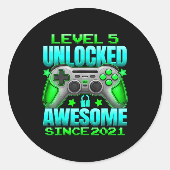 Level 5 Unlocked 5 Year Old For Boys 5th Birthday  Classic Round Sticker (Front)