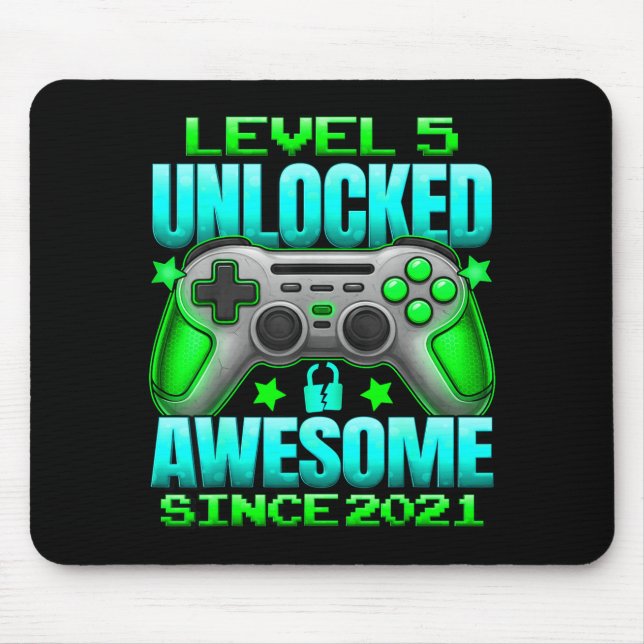 Level 5 Unlocked 5 Year Old For Boys 5th Birthday  Mouse Pad (Front)