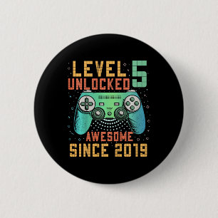 Level 5 Unlocked 5th Birthday 5 Year Old Gifts Gam 2 Inch Round Button