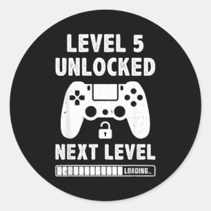 Level 5 unlocked 5th birthday video game retro classic round sticker