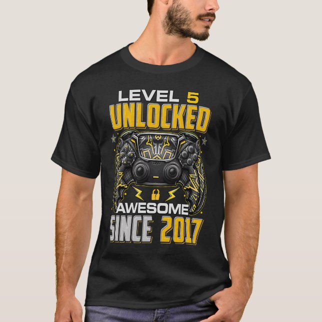 Level 5 Unlocked Awesome Since 2017 5th Birthday G T-Shirt (Front)