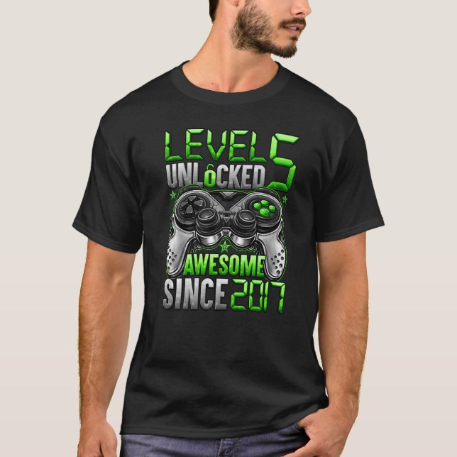 Level 5 Unlocked Awesome Since 2017 5th Birthday   T-Shirt (Front)