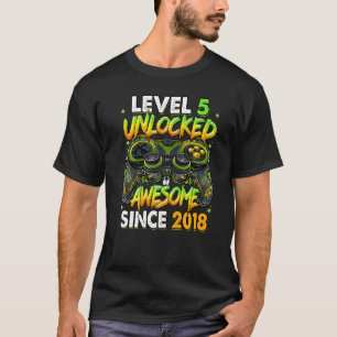 Level 5 Unlocked Awesome Since 2018 5th Birthday G T-Shirt