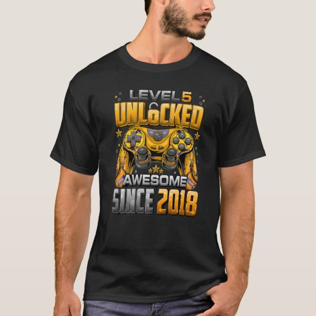 Level 5 Unlocked Awesome Since 2018 5th Birthday G T-Shirt (Front)