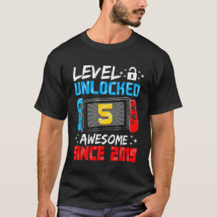Level 5 Unlocked Awesome Since 2019 5th Birthday G T-Shirt