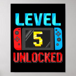Level 5 Unlocked Birthday Video Gamer 5th Birthday Poster