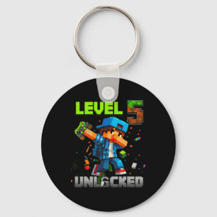Level 5 Unlocked Funy Birthday Boy Pixel Gamer 5th Keychain