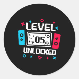 Level 5 Unlocked Gamer - 5th Birthday Gift Video G Classic Round Sticker