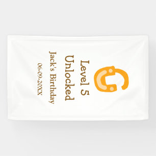 Level 5 unlocked lock orange brown happy birthday banner