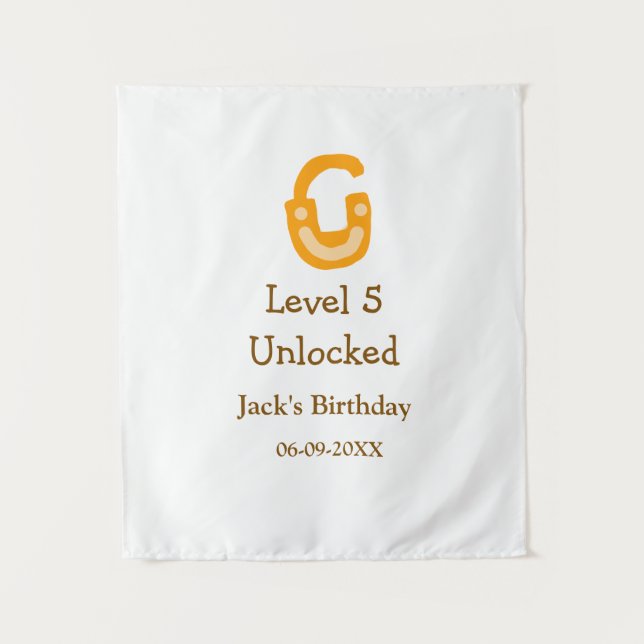 Level 5 unlocked lock orange brown happy birthday  tapestry (Front)