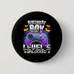 Level 5 Unlocked Video Game 5th Birthday Gamer Boy 2 Inch Round Button