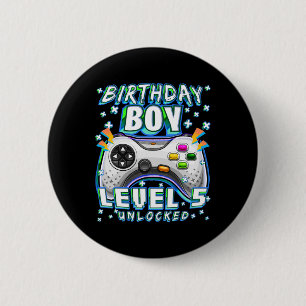 Level 5 Unlocked Video Game 5th Birthday Gamer Boy 2 Inch Round Button