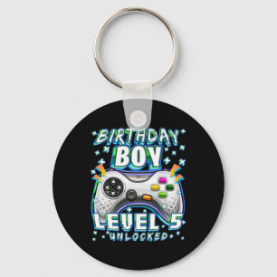 Level 5 Unlocked Video Game 5th Birthday Gamer Boy Keychain