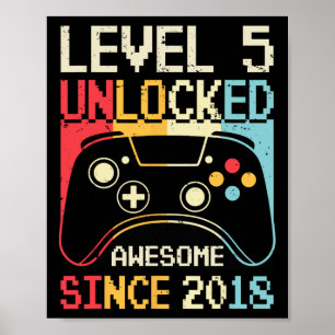 Level 5 Unlocked Video Game 5th Birthday Gamer Boy Poster