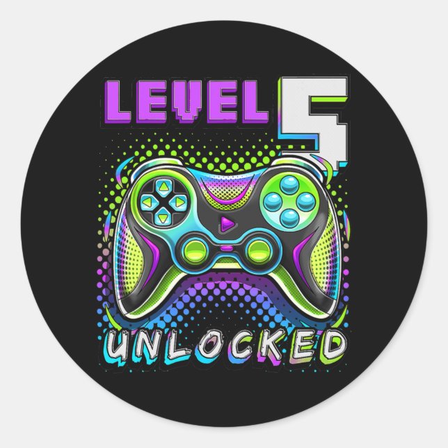 Level 5 Unlocked Video Game 5th Birthday Gamer Classic Round Sticker (Front)