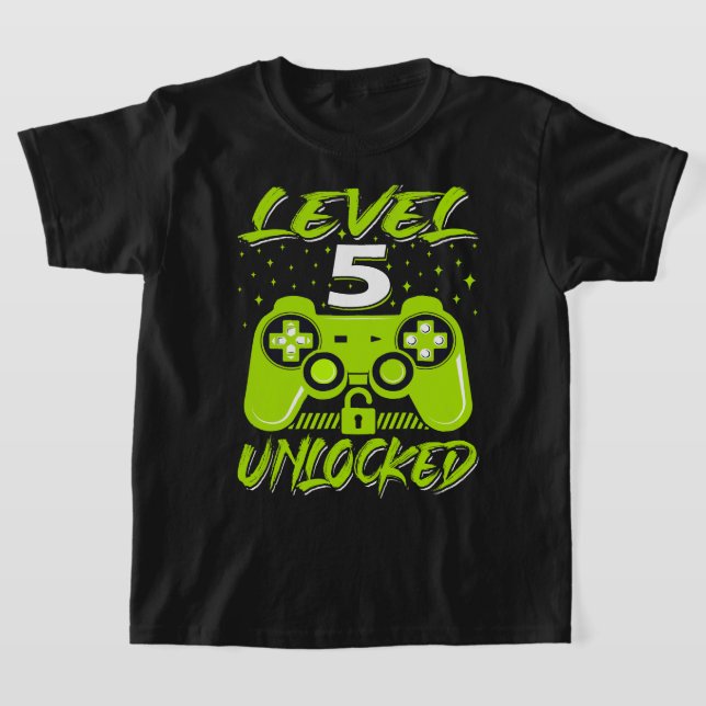 Level 5 Unlocked Video Game 5th Birthday Gamer Gif T-Shirt (Laydown)