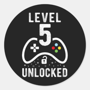 Level 5 Unlocked Video Game 5th Birthday Gift  Classic Round Sticker