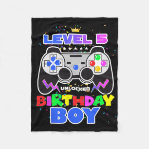 Level 5 Unlocked Video Game Birthday Boy Gamer 5th Fleece Blanket