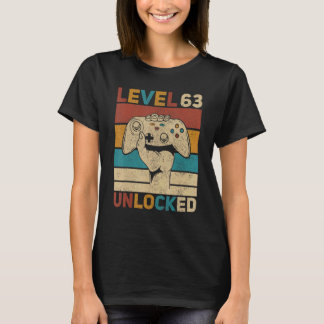 Level 63 Unlocked 63rd Birthday 63 Years Old Gamer T-Shirt