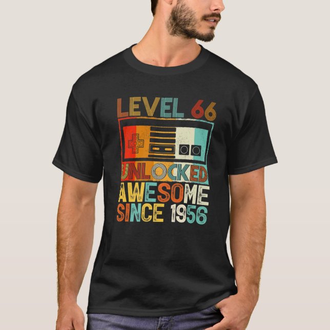 Level 66 Unlocked Awesome Since 1956 66Th Birthday T-Shirt (Front)