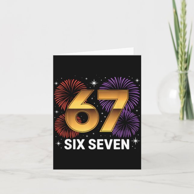 Level 67 Complete Six Seven Birthday Fireworks  Card (Front)