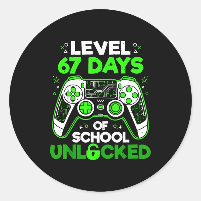 Level 67 Days Of School Unlocked Boys 67th Day Of  Classic Round Sticker (Front)