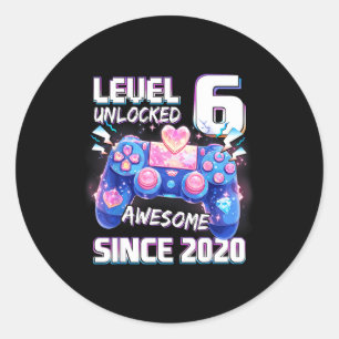 Level 6 unlocked 6th video gamer birthday grils classic round sticker