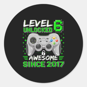 Level 6 Unlocked Awesome 2017 Video Game 6th Birth Classic Round Sticker
