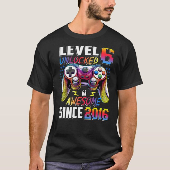 Level 6 Unlocked Awesome Since 2016 6th Birthday G T-Shirt (Front)