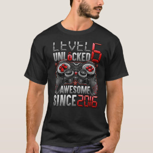 Level 6 Unlocked Awesome Since 2016 6th Birthday T-Shirt