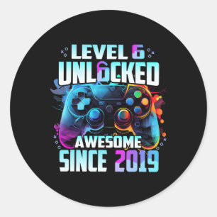 Level 6 Unlocked Awesome Since 6th Birthday Gaming Classic Round Sticker