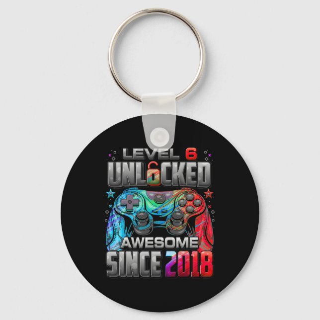 Level 6 Unlocked Awesome Since 6th Birthday Gaming Keychain (Front)