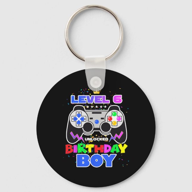 Level 6 Unlocked Birthday Boy Video Game 6th Birth Keychain (Front)