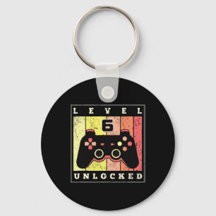 Level 6 Unlocked Funny Gamer 6th Birthday Retro Ga Keychain